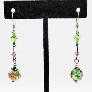 Fused Glass Beads Sterling Silver Earrings Floral
